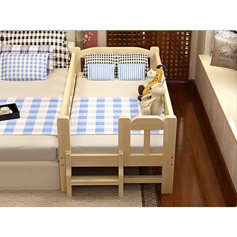 Fashion Children Furniture Solid Wood with Guardrail Splicing Wide Expandable Kids Movable Boy Girl Baby Bed