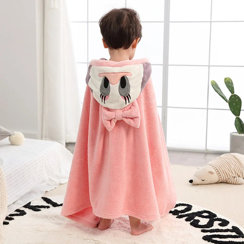 Baby Cartoon Animal Coral Fleece Bathrobe Cover Blanket Baby Blanket Soft and Comfortable Absorbent Bath Towel Blanket