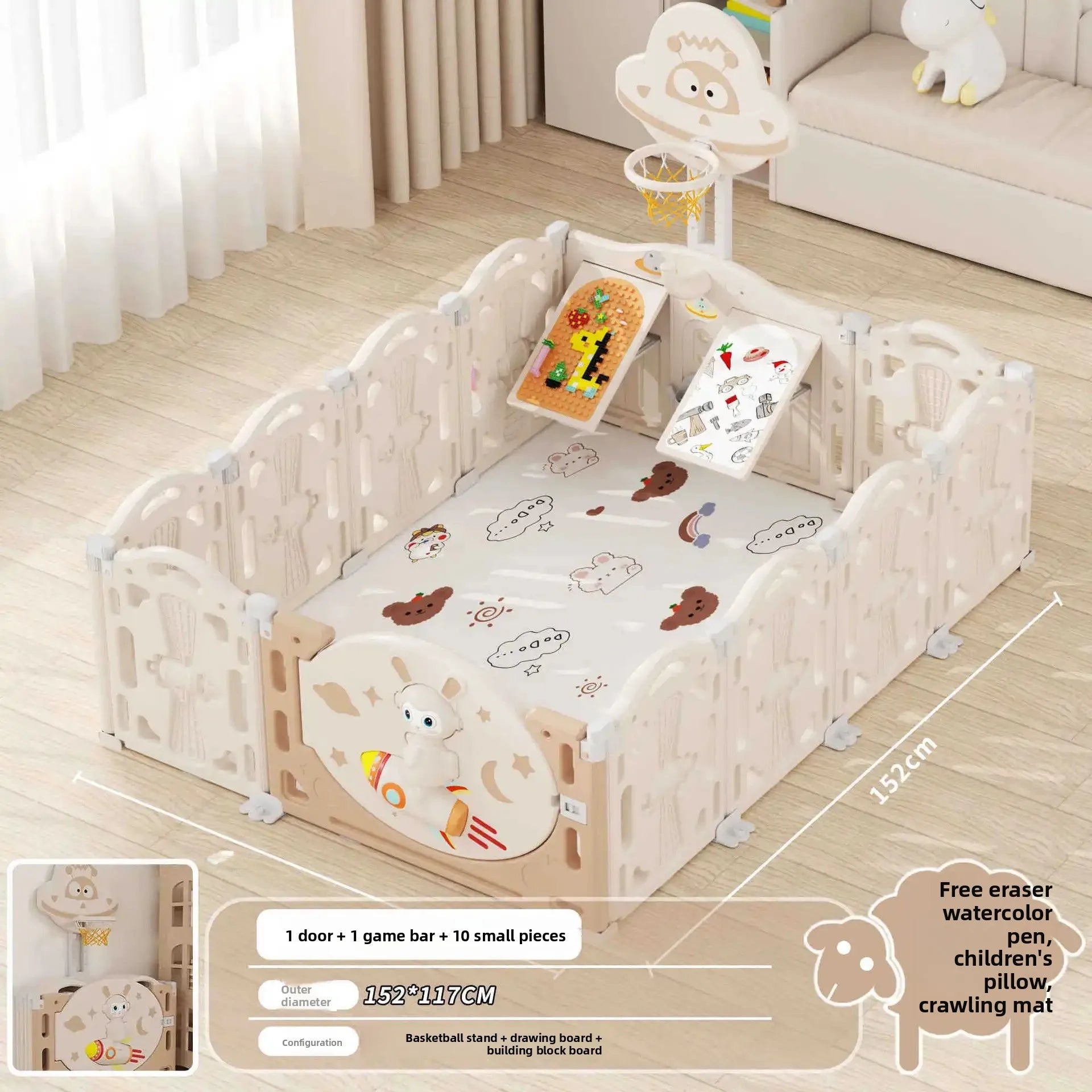 Baby Safety Guardrail Indoor Play Yard with Fence Plastic Crawling Mat Children'S Ground Crawling Playground Baby Fence