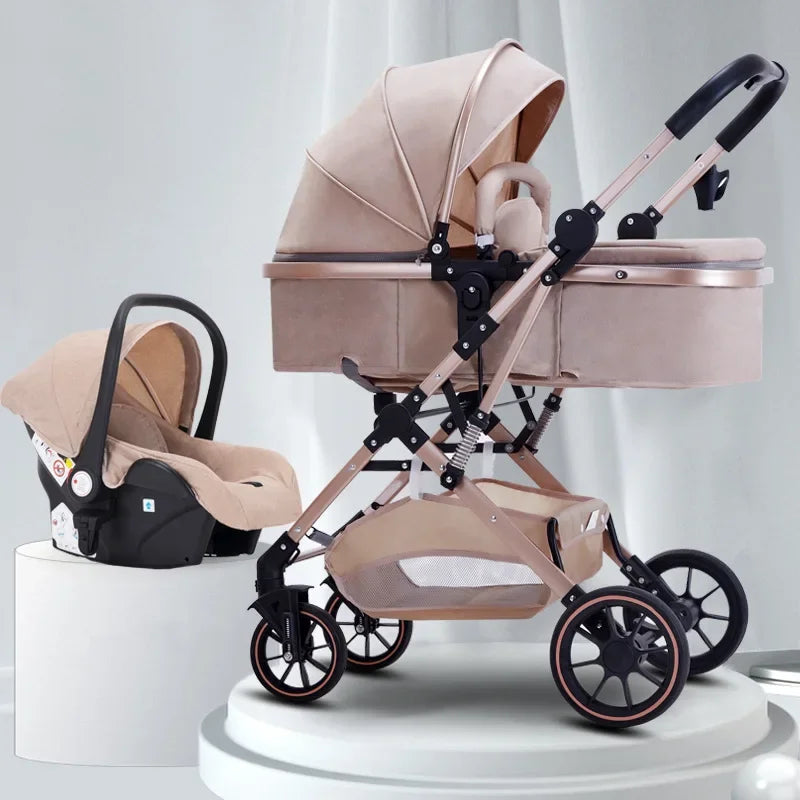 3-In-1 High-View Baby Stroller with Car Seat Foldable, Adjustable Backrest, Two-Way Portable Shock-Absorbing Baby Stroller