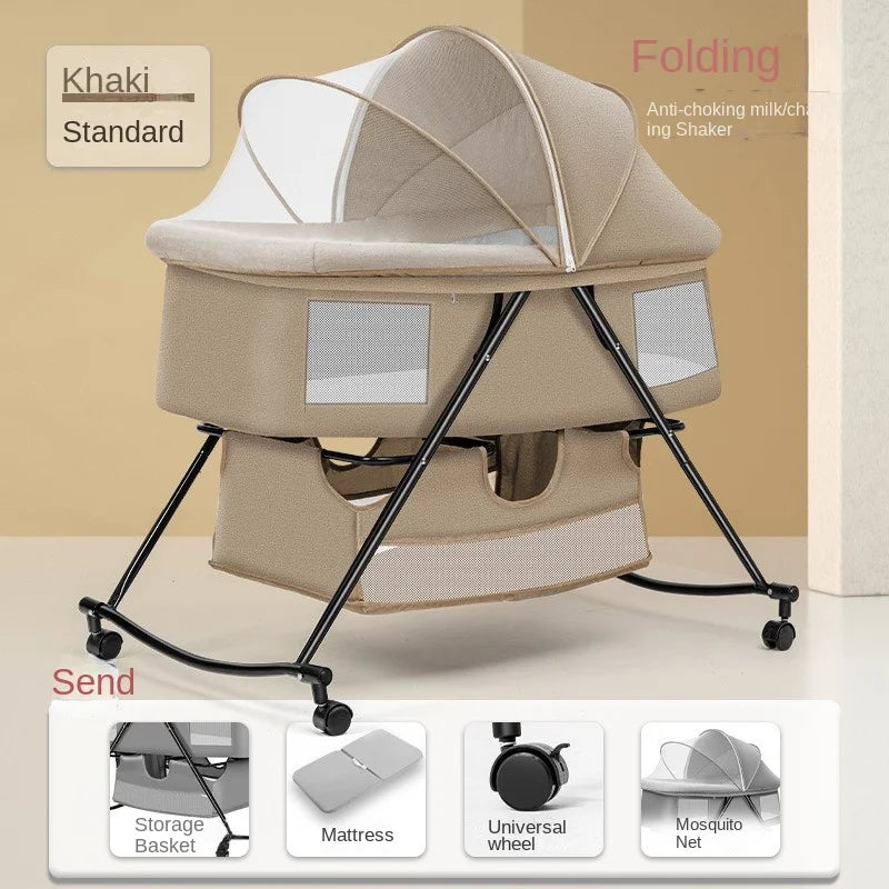Lazychild Cot Foldable Mobile Portable Newborn Baby Cot Cradle Bed Baby Rocker Multifunctional Patchwork Queen Size Beds News