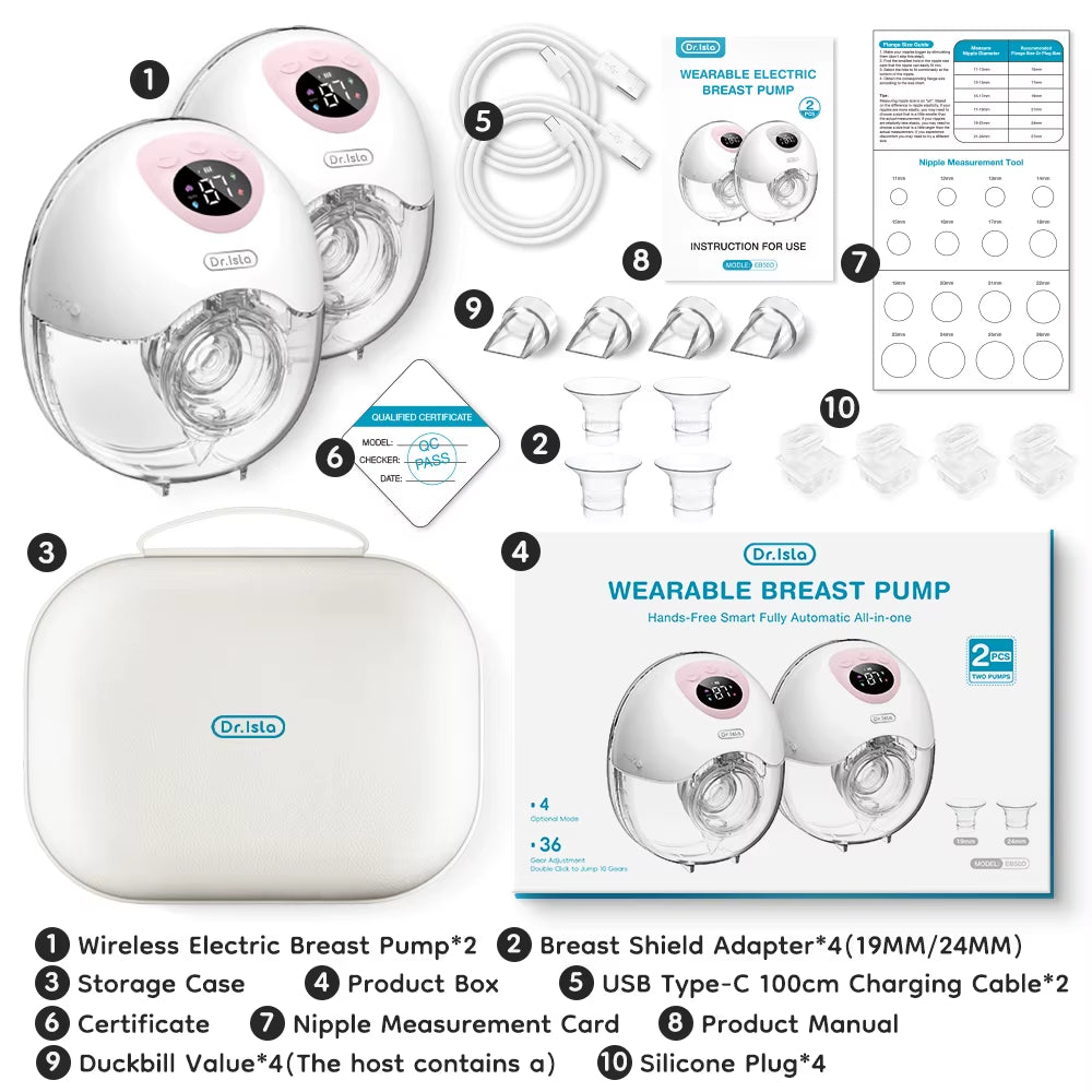MAMIJOY 2PCS Wearable Electric Breast Pump 4 Modes 36Suction Levels Silent Leak-Proof Hands Free Breast Pumps Breastfeeding EB50
