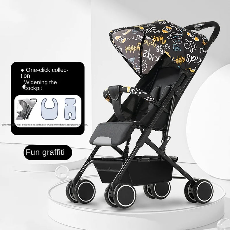 Newborns 0-4 Years Old Strollers Can Sit and Lie down One-Key Folding One-Way Push Four-Wheel Shock Absorber Lightweight Trolley