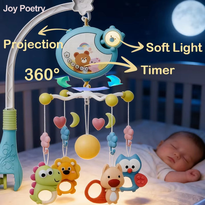360° Musical Baby Crib Mobile Rotating Night Light Projection Bed Bell Toy Four Speed Timming Hanging Infant Newborn Bedside Gif
