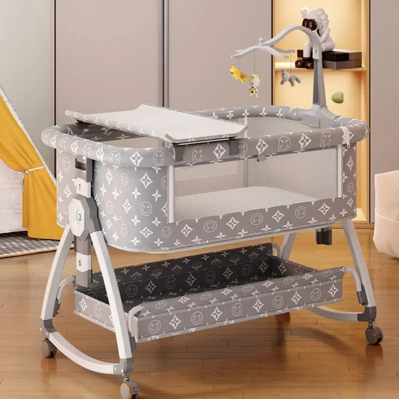 Crib Movable Multi-Function Folding Height Adjustment Splicing Queen Bed Baby Bassinet Newborn Bb Bed Anti-Overflow