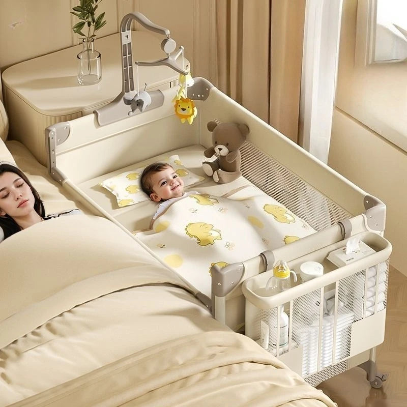 Portable Convertible Foldable Baby Crib with Diaper Station Adjustable for Newborn Safe Modern Design Boy Girl Baby Bassinet