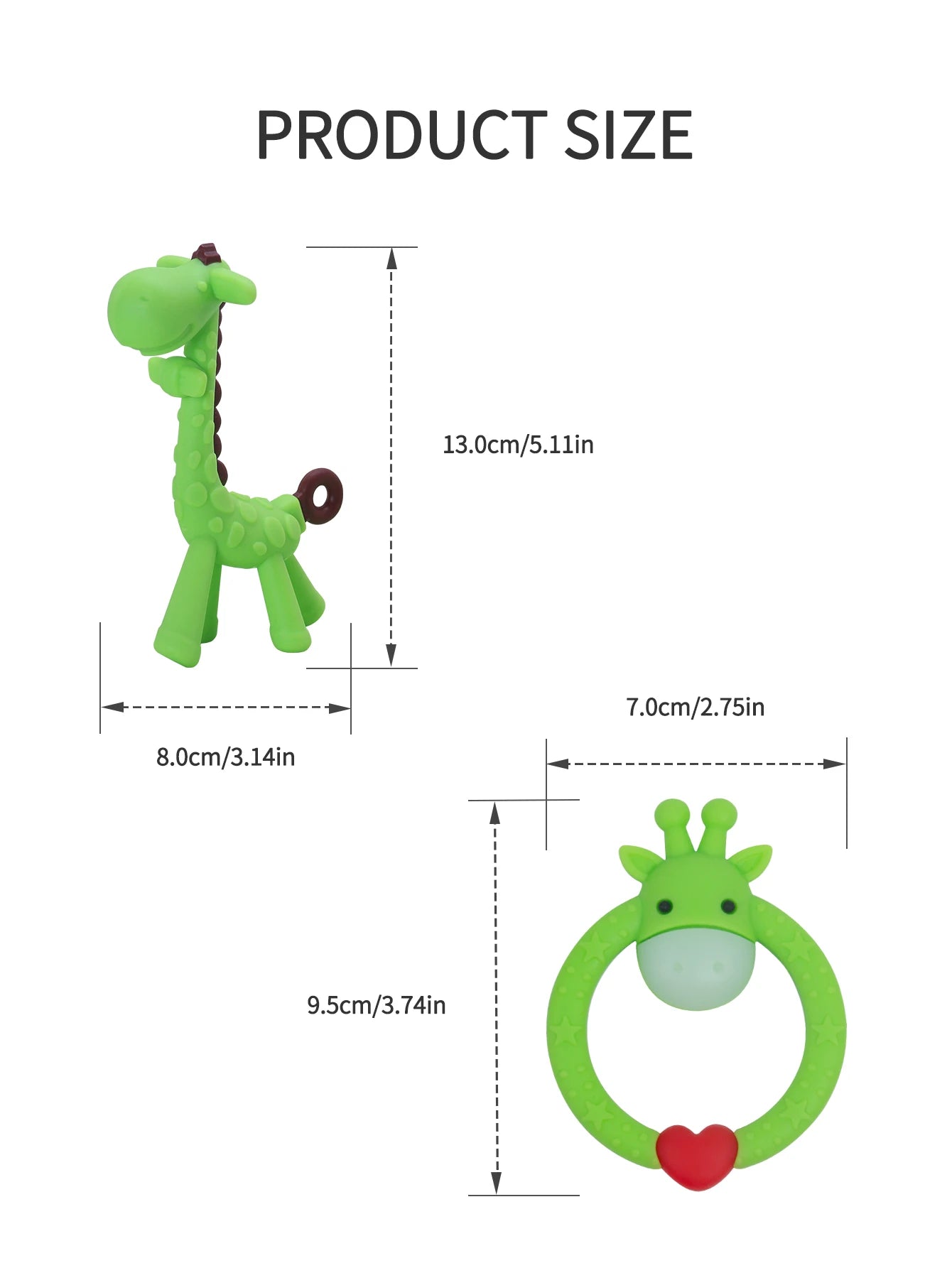 2Pcs Baby Deer Teether Toy Glue Giraffe Set Ring Deer Love Cute Animal Molar Relief Teething Discomfort Soft Silicone