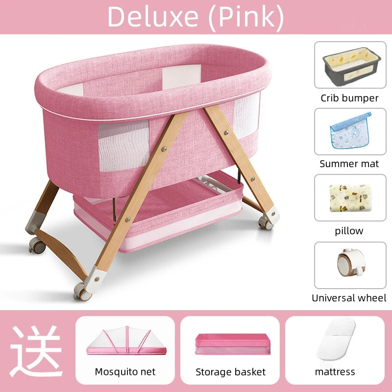 Multifunctional Wooden Baby Bed Foldable Mobile Baby Bassinet Baby Shaker Bb Adjustable Rollaway Bed