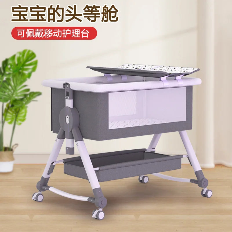 Newborn Bed Splicing Large Bed Baby Rocking Bed Bb Children'S Bed Cradle Bed Multifunctional Movable and Foldable