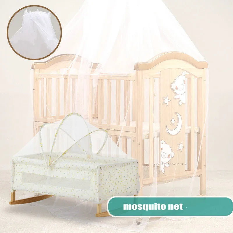 Pine Wood Baby Crib with Inner Cot, No Paint Kids Bed, Size 106*62*102Cm, Small Cradle 84*45Cm