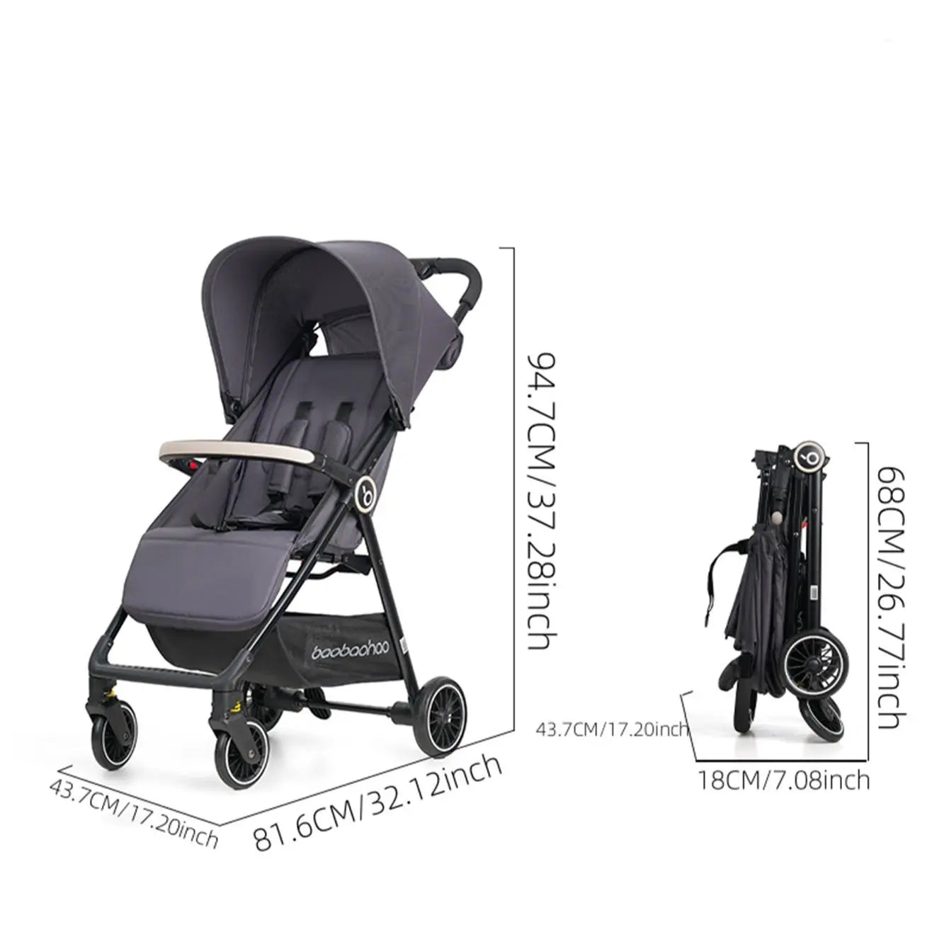 1 Black Lightweight Baby Stroller Weighs Only 4.7Kg Convenient for Airplanes, Trains and Cars, Suitable for Home Use and Busines