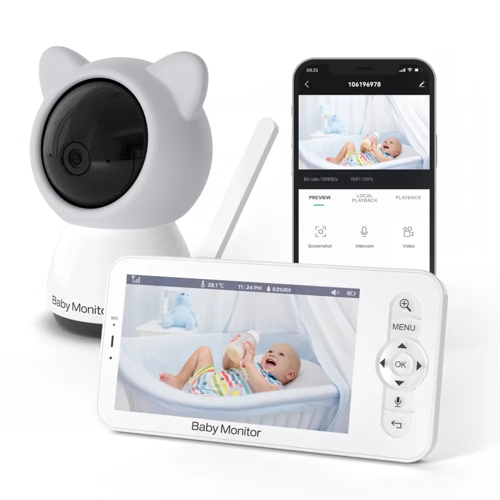 5 Inch Wifi Baby Monitor HD LCD Babyphone Video Baby Camera Nanny Mobile Phone APP Control PTZ Lullabies for New Born