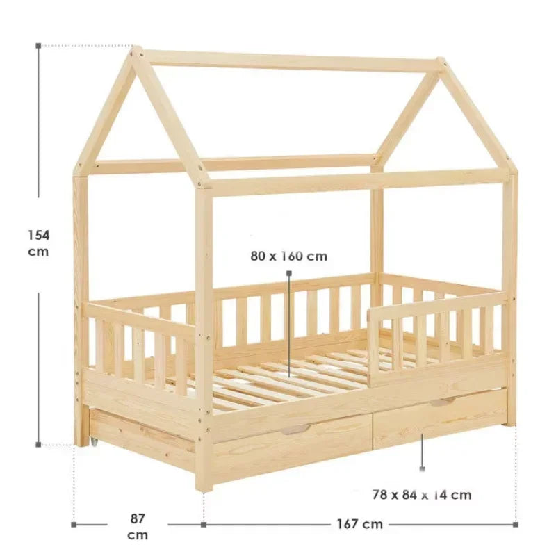 New Mounted Wooden Girls Child Toddler Two Frame Baby Montessori Kids Floor Bed for Children with Rails