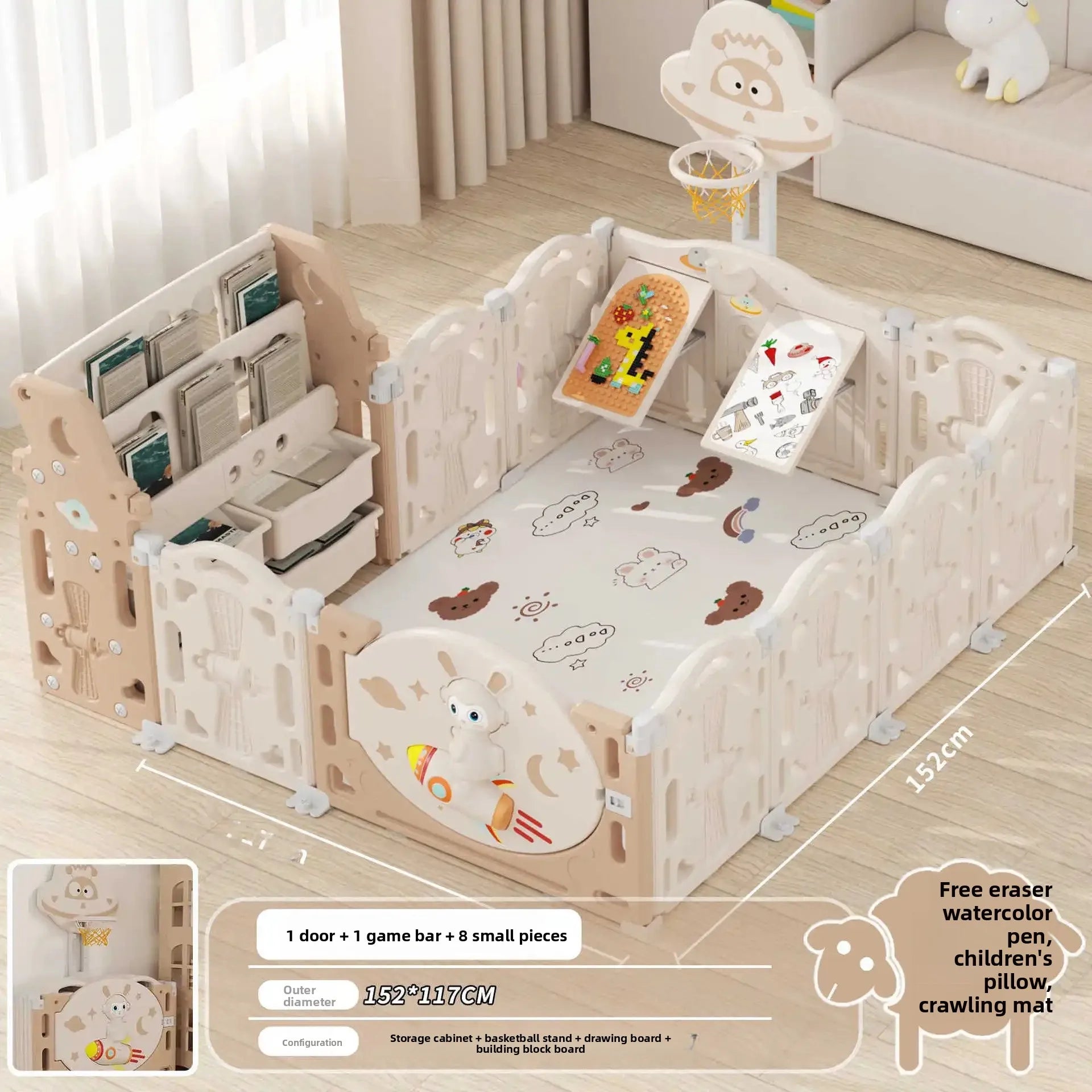 Baby Safety Guardrail Indoor Play Yard with Fence Plastic Crawling Mat Children'S Ground Crawling Playground Baby Fence