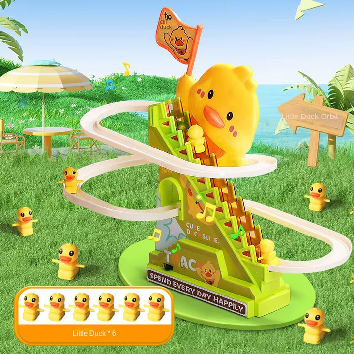 Stair Climbing Ducks Flashing Lights and Music Duck Roller Coaster Toy Interactive Escalator Toy Parent Child Interactive Toys