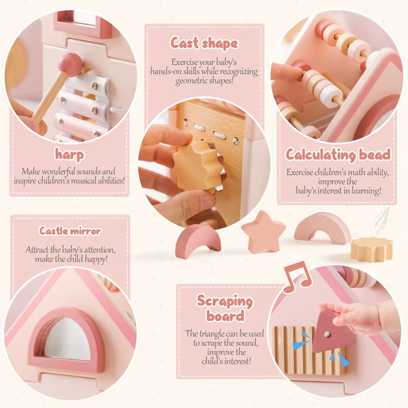 Baby Montessorri Toys Wooden Five-In-One Wooden Multifunctional Toys Activity Cube Silicone Geometric Blocks Educational Toys