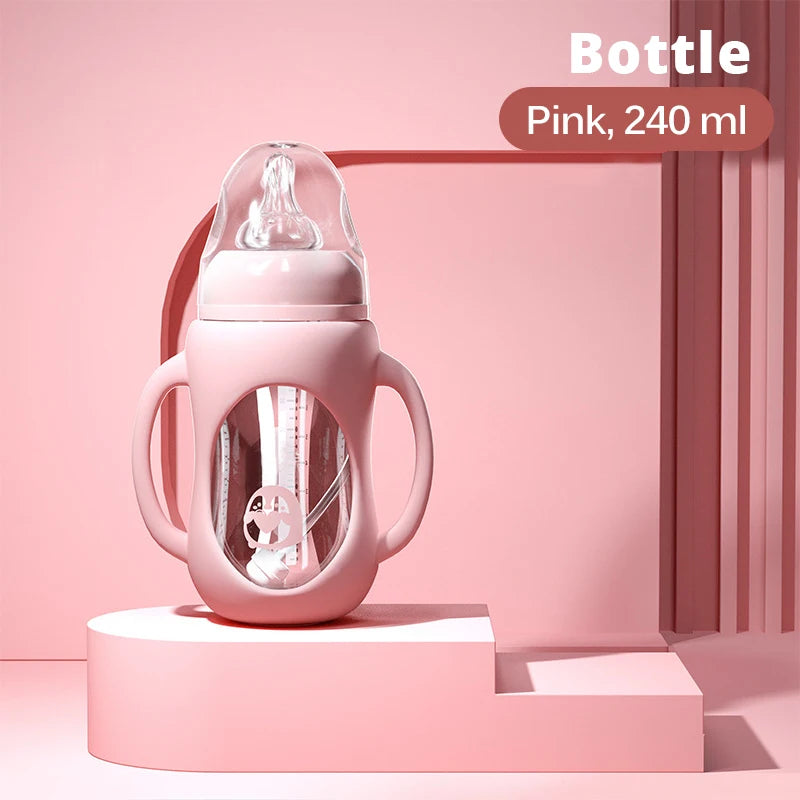 Baby Bottle Glass Dual Use and Children Drinking Cup Bottle Grip Handle for Natural Wide Mouth PP Glass Silicone Handle