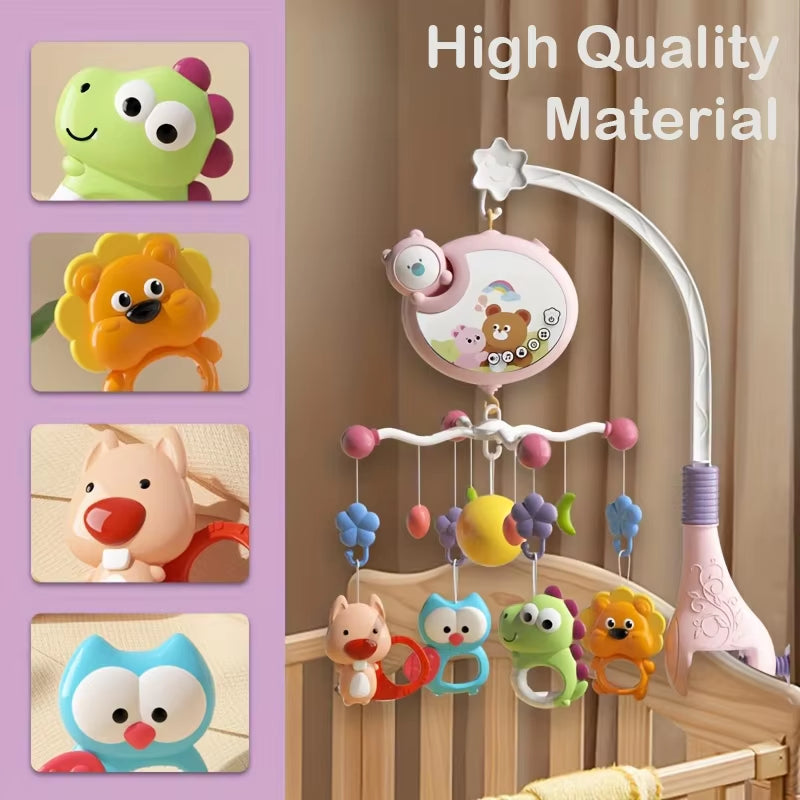 360° Musical Baby Crib Mobile Rotating Night Light Projection Bed Bell Toy Four Speed Timming Hanging Infant Newborn Bedside Gif