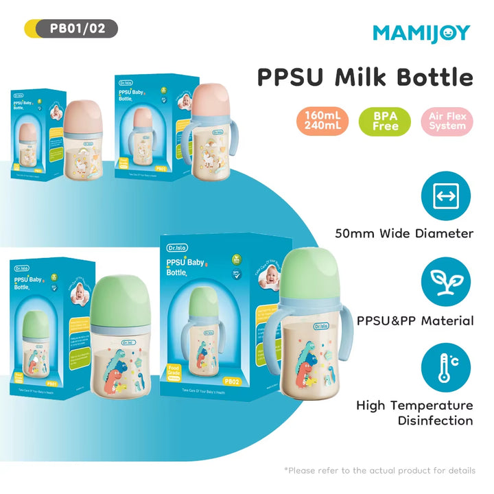 MAMIJOY 160/240ML PPSU Baby Bottle Double Handle Infant Drop-Proof Baby Wide-Caliber Milk Bottle Newborn Feeding Bottle BPA Free