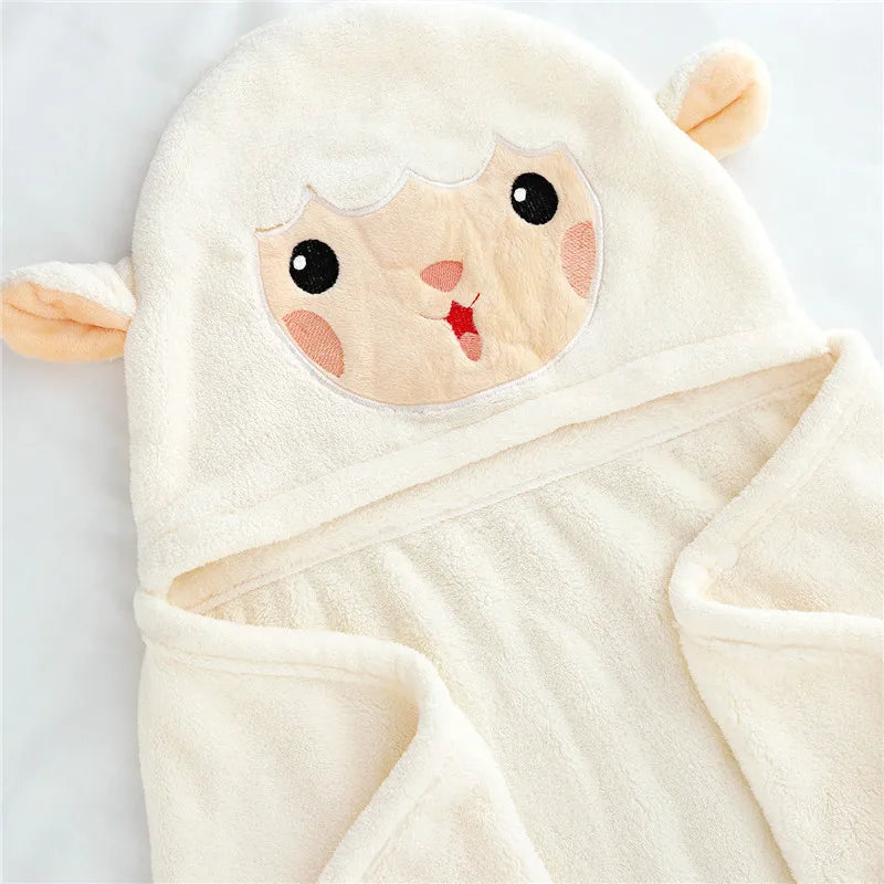Baby Cartoon Animal Coral Fleece Bathrobe Cover Blanket Baby Blanket Soft and Comfortable Absorbent Bath Towel Blanket
