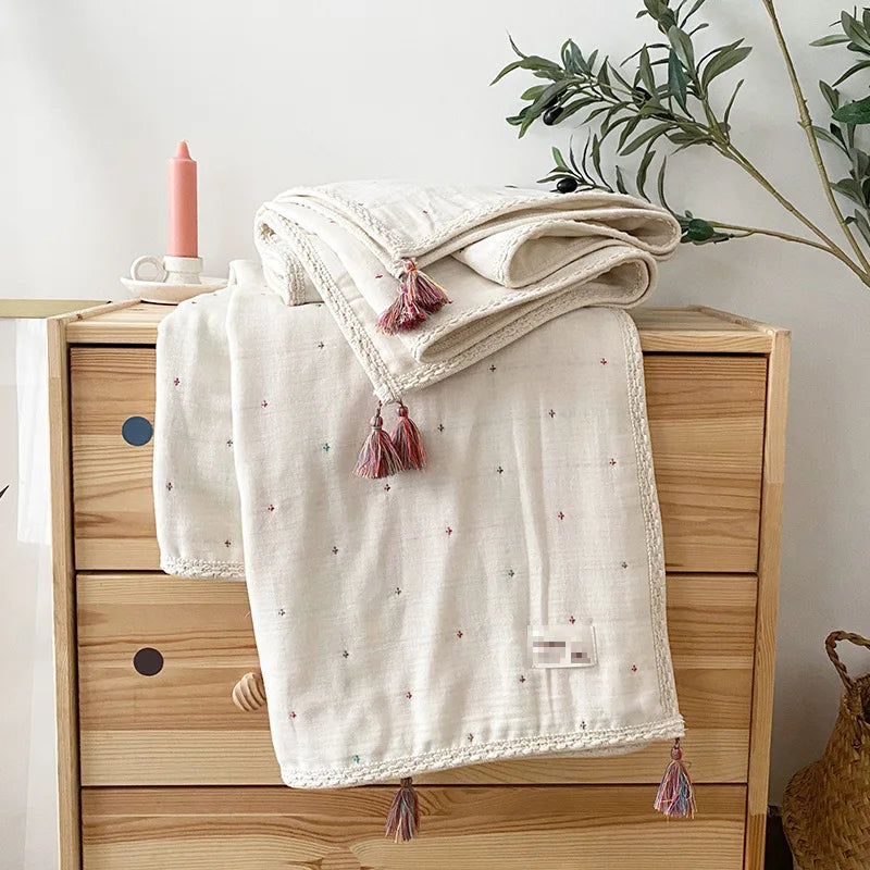 6-Layer Organic Cotton Baby Blanket Stroller Kids Children Bedding Newborn Babies Accessories Bohemian Blankets Baby Bed Linen