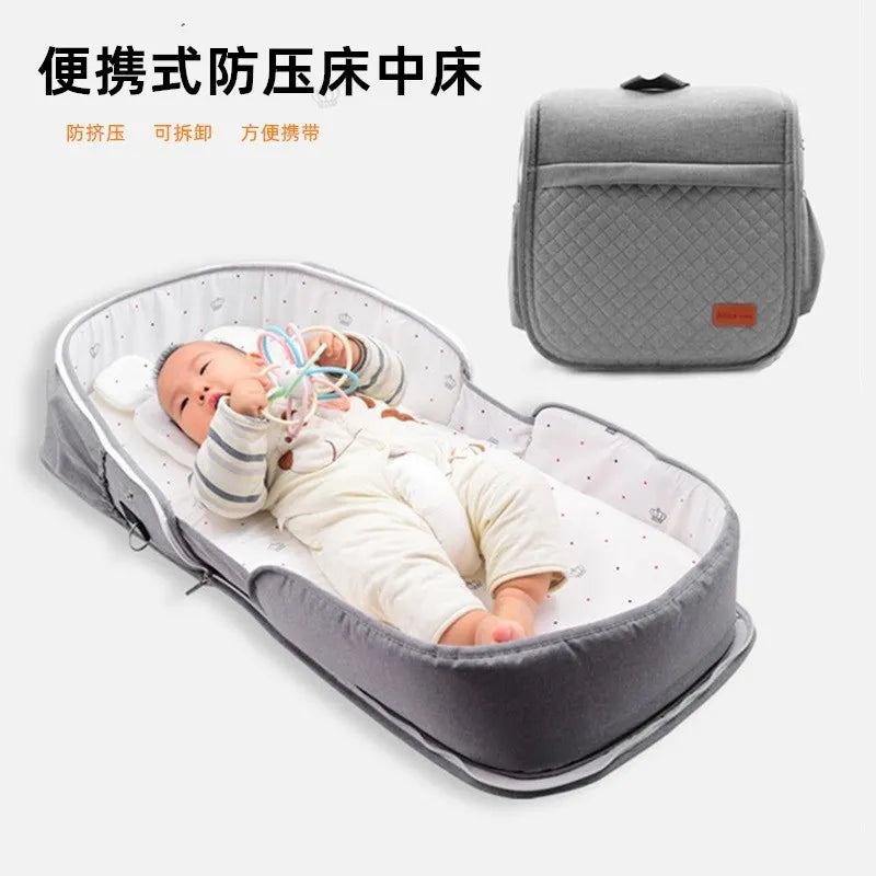 Crib Middle Bed Newborn Baby Crib Folding Portable Mobile Bionic Bed Mommy Bag Backpack