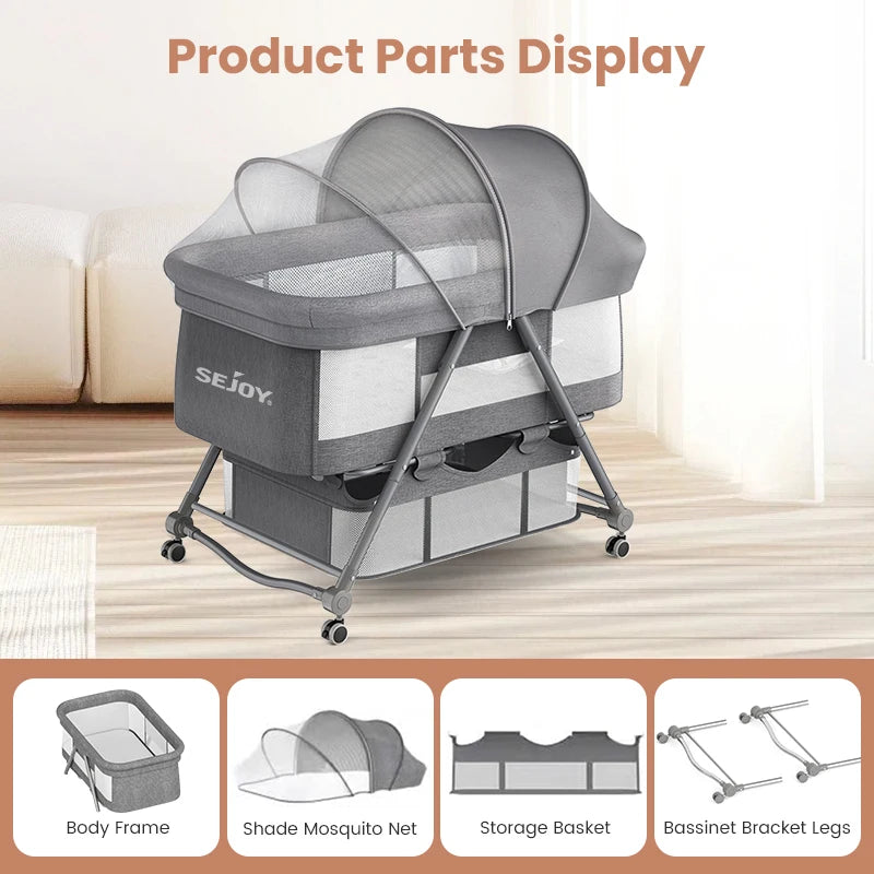 Bestselling Portable Baby Crib Convertible Co-Sleeping Bassinet with Foldable Design, Multi-Functional Bedside Bed for Newborns