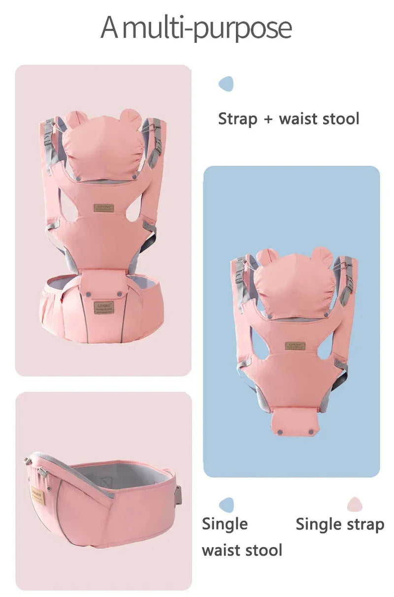 3 in 1 Baby Hipseat Carrier Backpack Straps for Infant Toddler 0-36M Ergonomic with Windproof Hat for Winter Luminous Strips