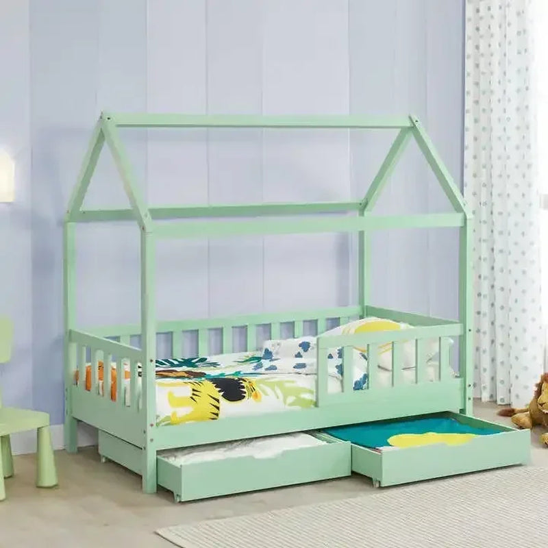 New Mounted Wooden Girls Child Toddler Two Frame Baby Montessori Kids Floor Bed for Children with Rails
