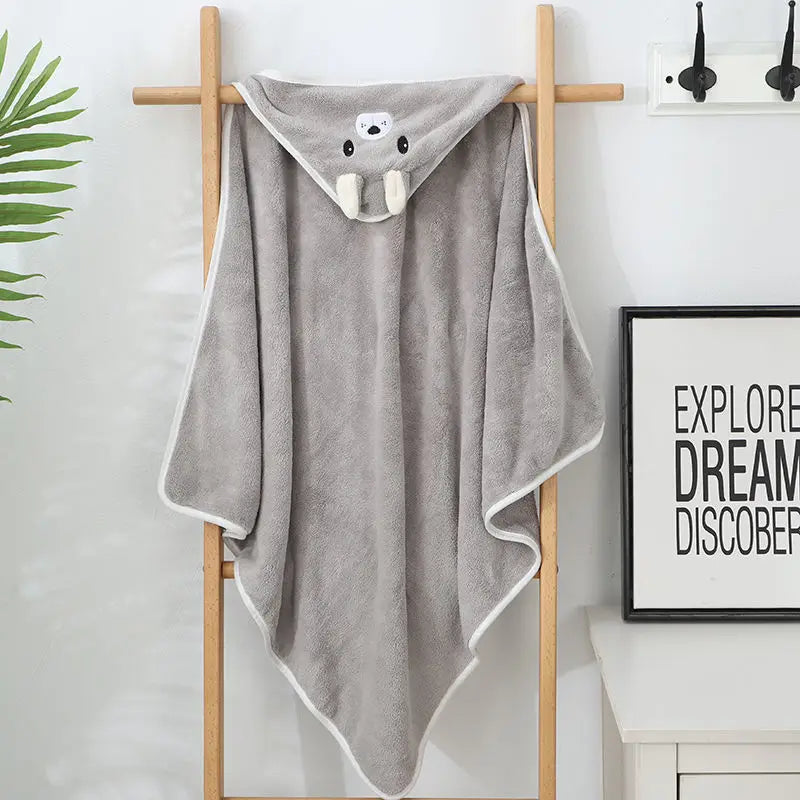 Baby Bath Towel with Hooded Cloak Children'S Bath Towel Soft Water Absorption Warm Coral Velvet