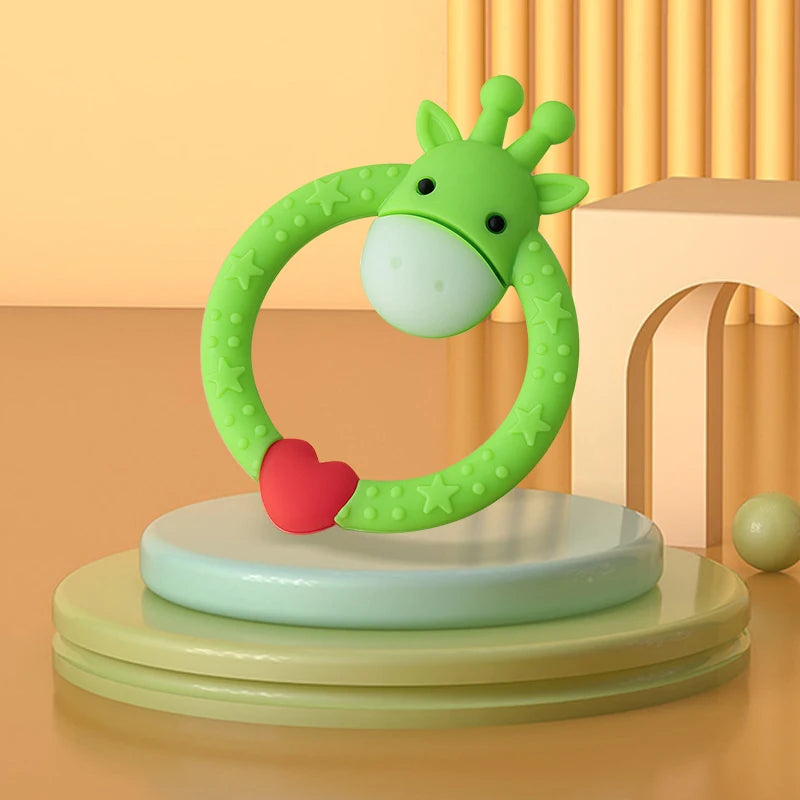 2Pcs Baby Deer Teether Toy Glue Giraffe Set Ring Deer Love Cute Animal Molar Relief Teething Discomfort Soft Silicone
