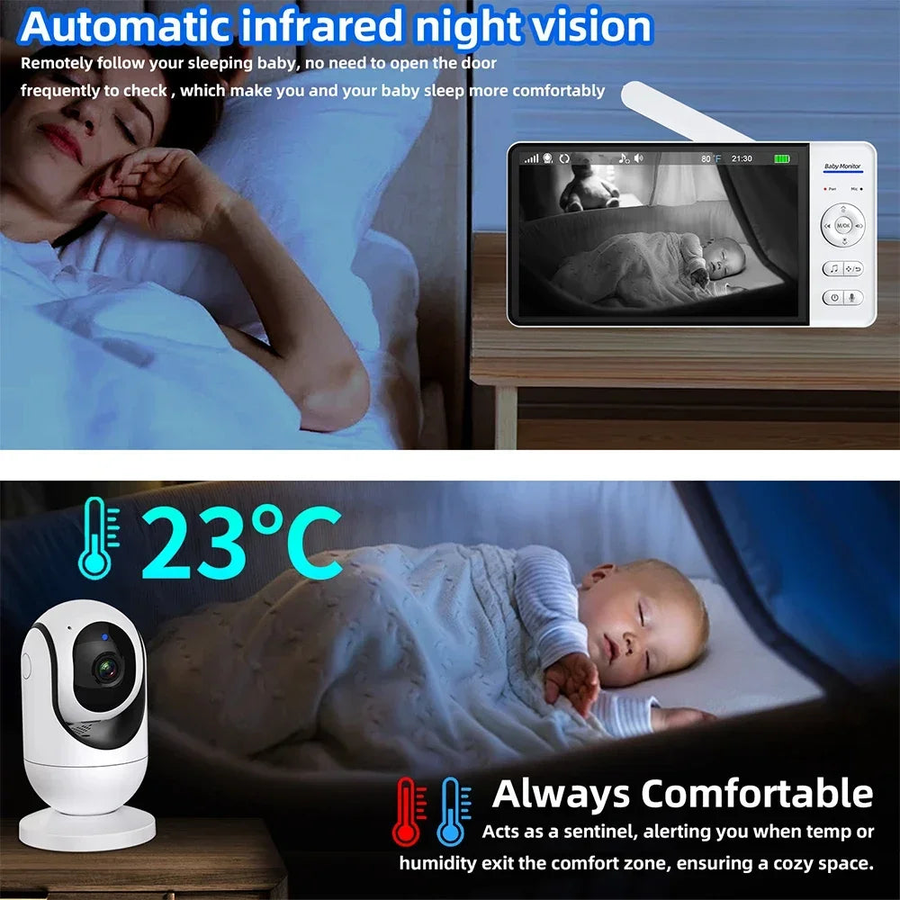 7 Inch Wireless Baby Monitor 5000Mah Battery No Wifi 4X Zoom Kids Protection Surveillance Video Camera 2 Way Audio Night Vision