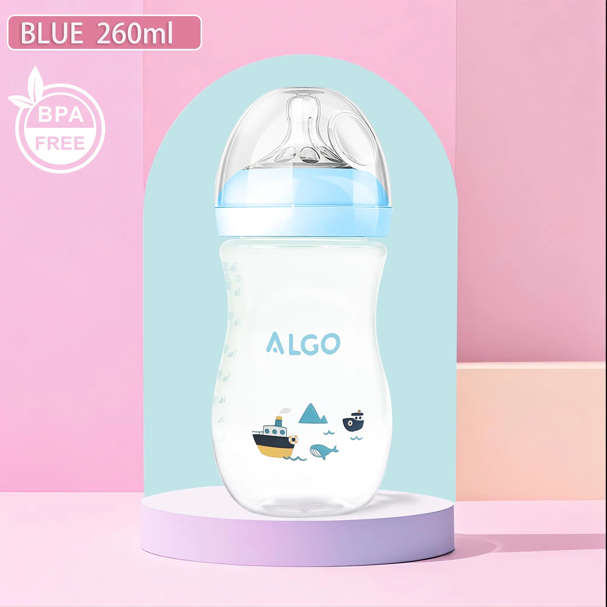 260ML 0-6 Months Baby Bottle Curved Large Capacity, High Temperature Resistance, Drop Resistance and Anti-Flatulence