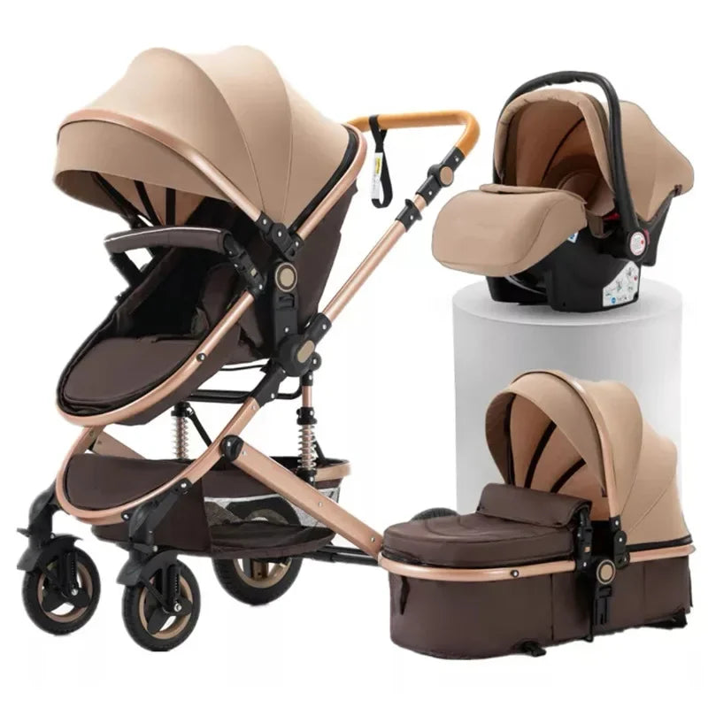 Portable Baby Stroller High View 3 in 1 Baby Stroller with Car Seat Foldable Baby Stroller Four-Wheel Shock-Absorbing Trolley
