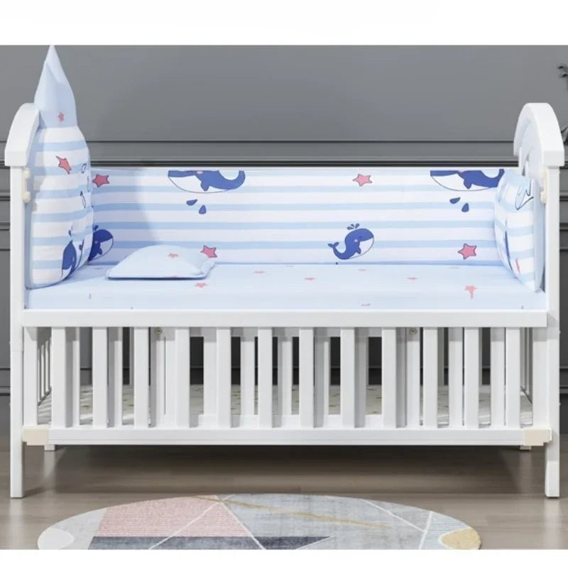 2025New Solid Wood Baby Crib Movable Splicing Bed Multifunctional Baby Rocking Bed Adjustable Guardrail Height with Mosquito Net