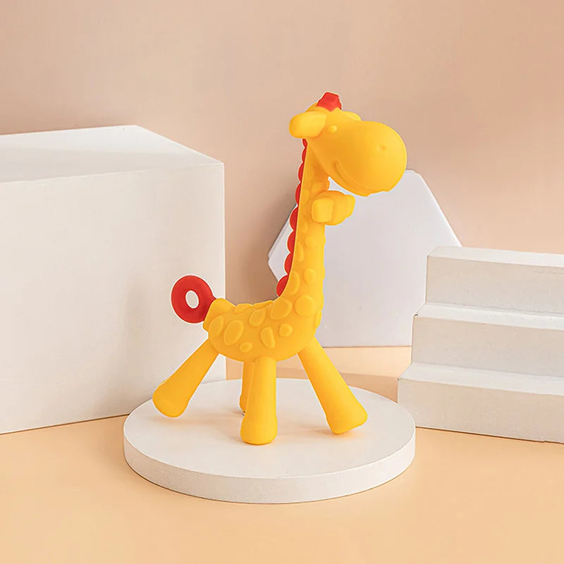 2Pcs Baby Deer Teether Toy Glue Giraffe Set Ring Deer Love Cute Animal Molar Relief Teething Discomfort Soft Silicone