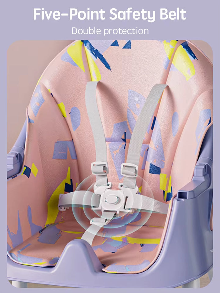 Reclining Baby Eating Chair Multi-Functional Foldable Kids' Dinning Chair 6 Months ~ 6 Years Old Baby Feeding Chair with Wheels