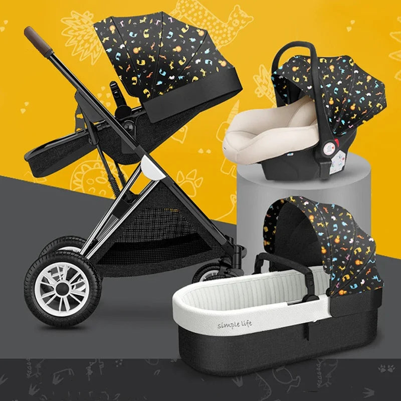 Baby Stroller 3 In1 Baby Cariage Travel Stroller Baby Strollers Car Seat Newbron Pram Travel Folding Stroller High Landscape