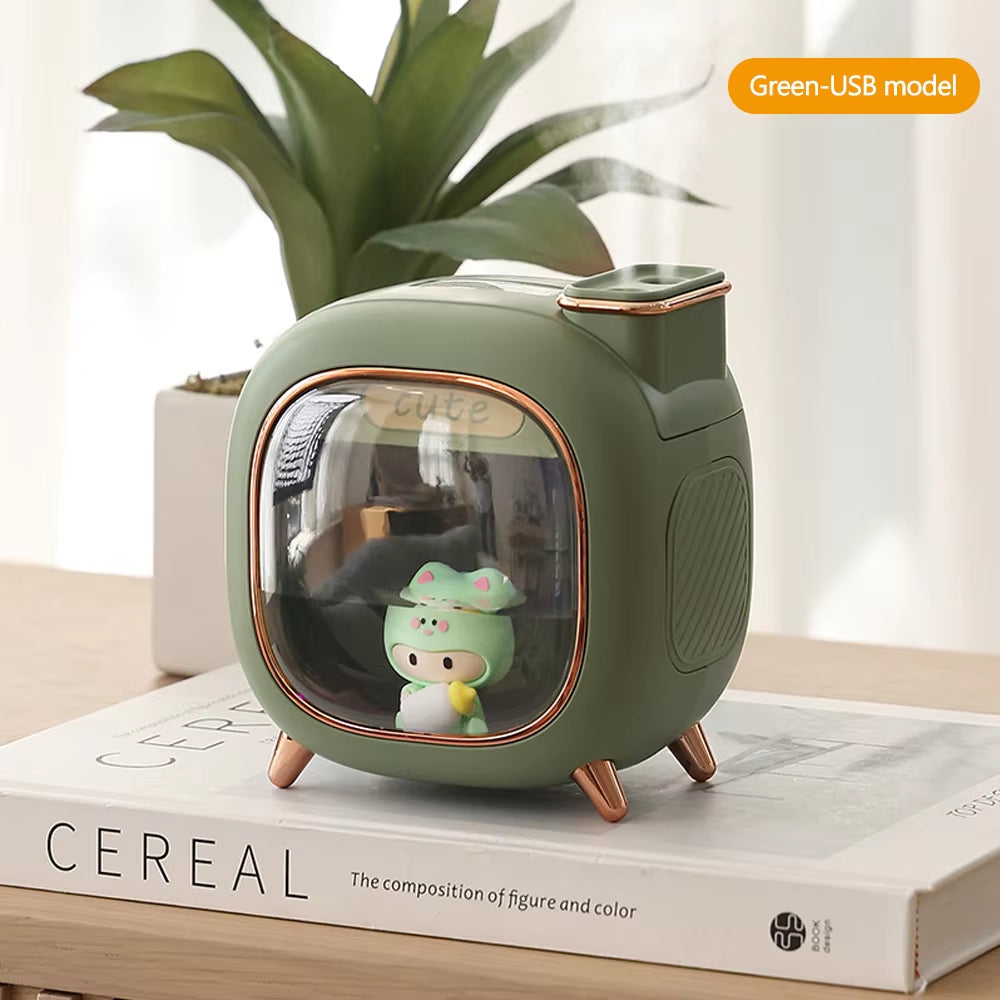 Ultrasonic Cartoon Air Humidifier 500ML Large Capacity Aroma Essential Oil Diffuser Cute Dolls USB Double Spray Colourful Lights