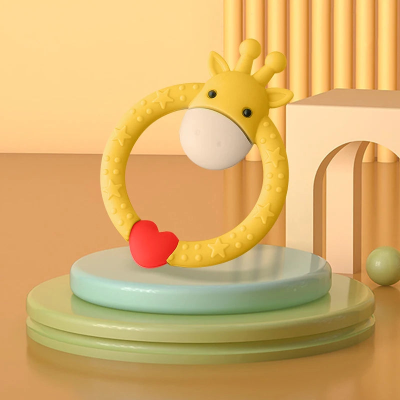 2Pcs Baby Deer Teether Toy Glue Giraffe Set Ring Deer Love Cute Animal Molar Relief Teething Discomfort Soft Silicone